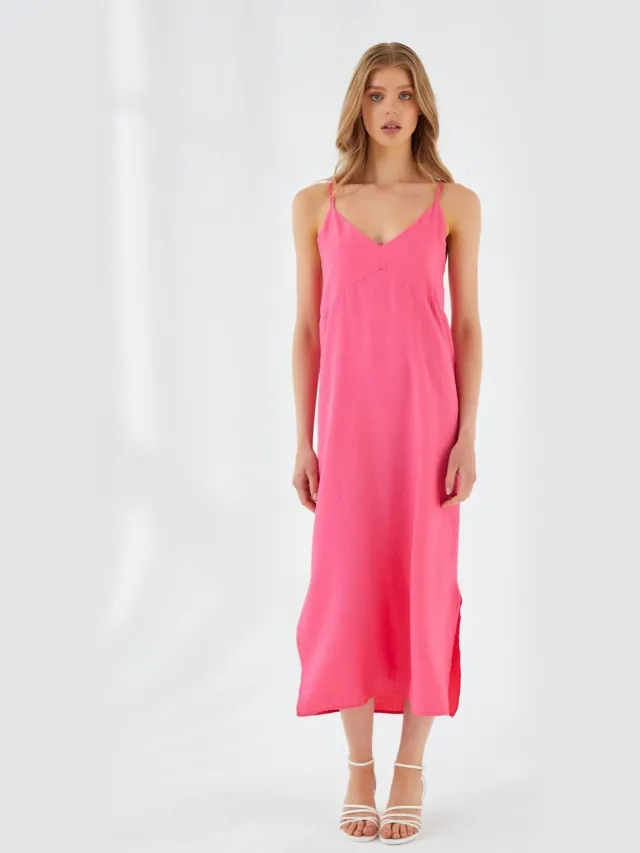 Mixray V-hals Split Midi-jurk Roze