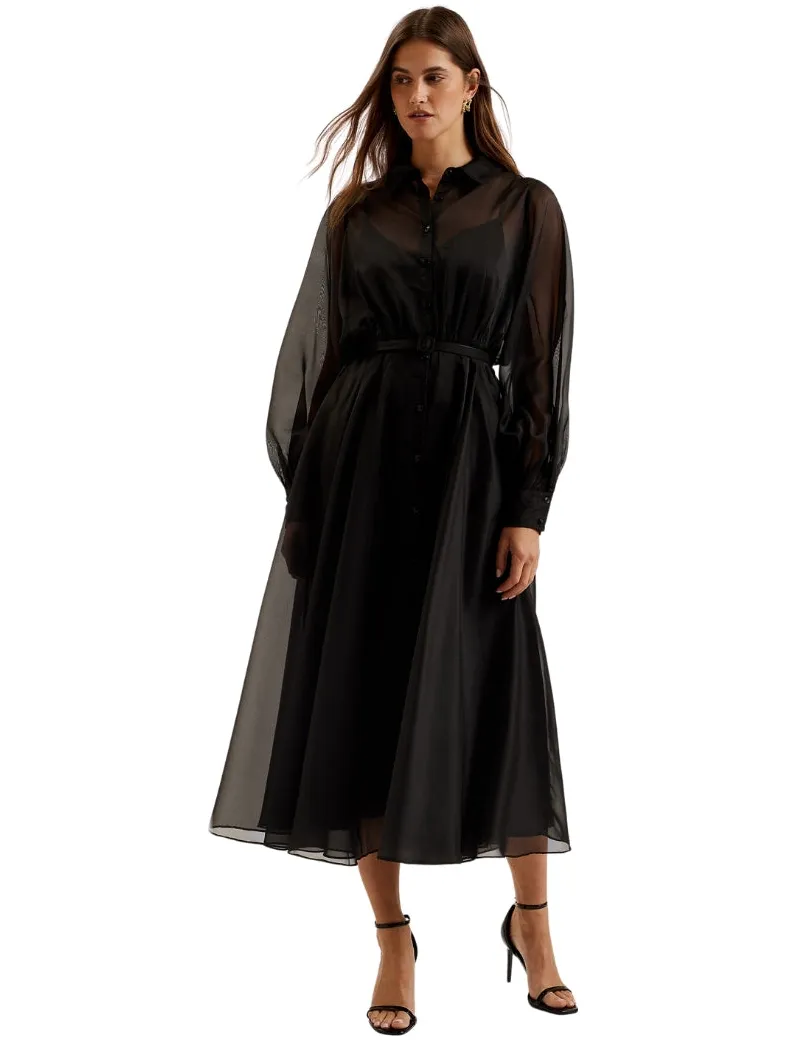 Ted Baker Gibara Doorschijnende Organza Blouse Zwarte Maxi-jurk
