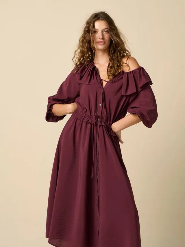 Sissy-Boy Donkerrode maxi jurk met ruffle kraag D.Rood