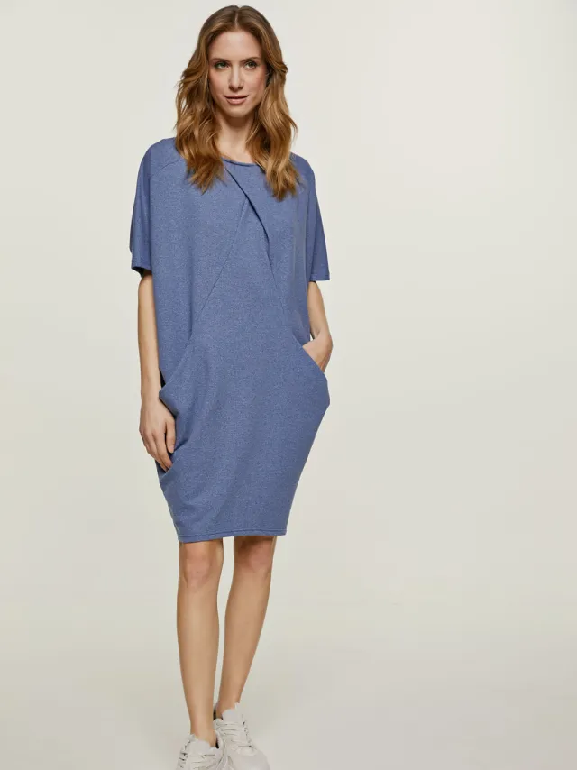 Conquista Blauw gemêleerde Batwing-jurk Indigoblauw