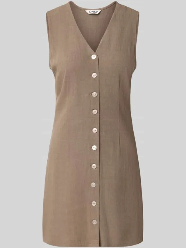 Only Getailleerde vrijetijdsjurk van mix van viscose en linnen model 'SIESTA' chocoladebruin gemêleerd, foto 2