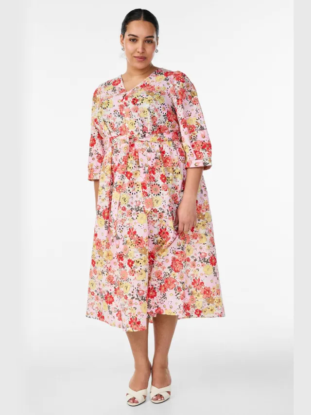 Zizzi gebloemde midi jurk Plus Size - roze