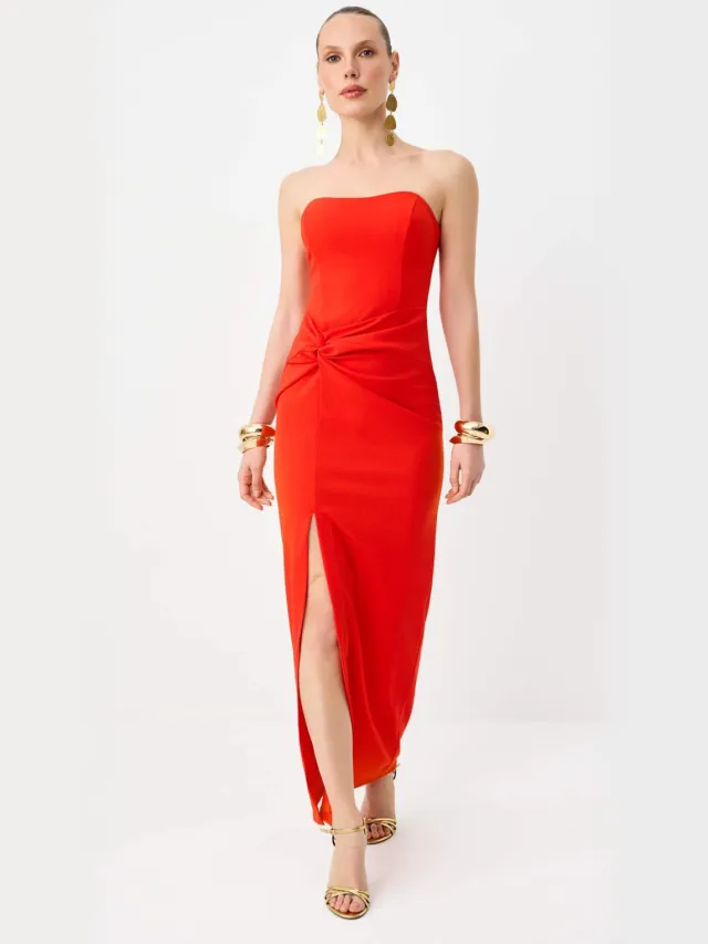 Trendyol TRENDYOLMİLLA Dames Rood Effen Maxi Mouwloos Diploma-uitreiking / Gala Recht Avond & Gala Jurk
