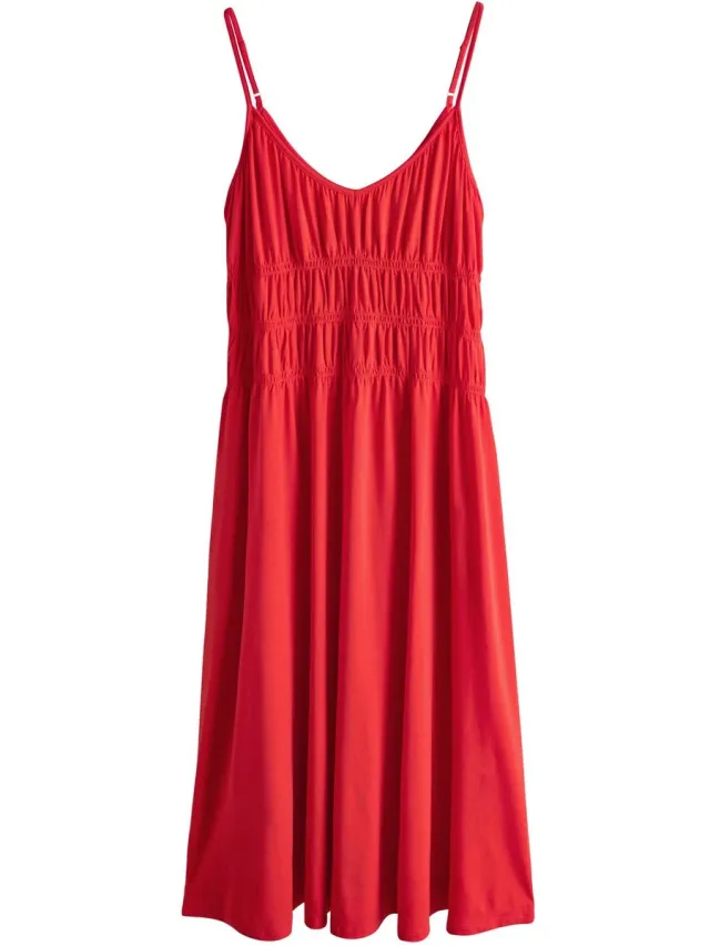 Next Dames - Gerimpelde jersey midi-jurk met bandjes - Rood Red