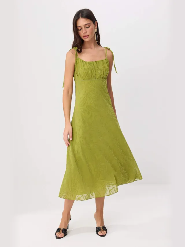 Trendyol TRENDYOLMİLLA Dames Groen Bloemen Midi Mouwloos Casual A-lijn Jurken