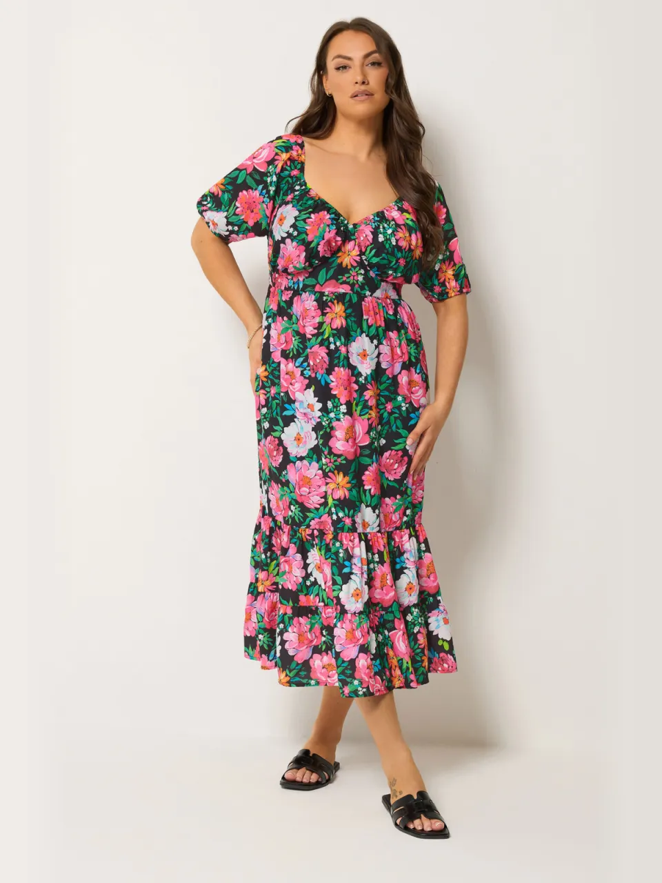 Yours Zwarte Midijurk Met Bloemenprint, foto 3