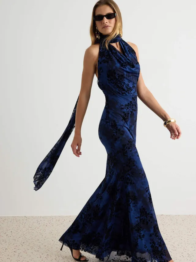 Trendyol TRENDYOLMİLLA Dames Paars Effen Maxi Mouwloos A-lijn Avond & Gala Jurk