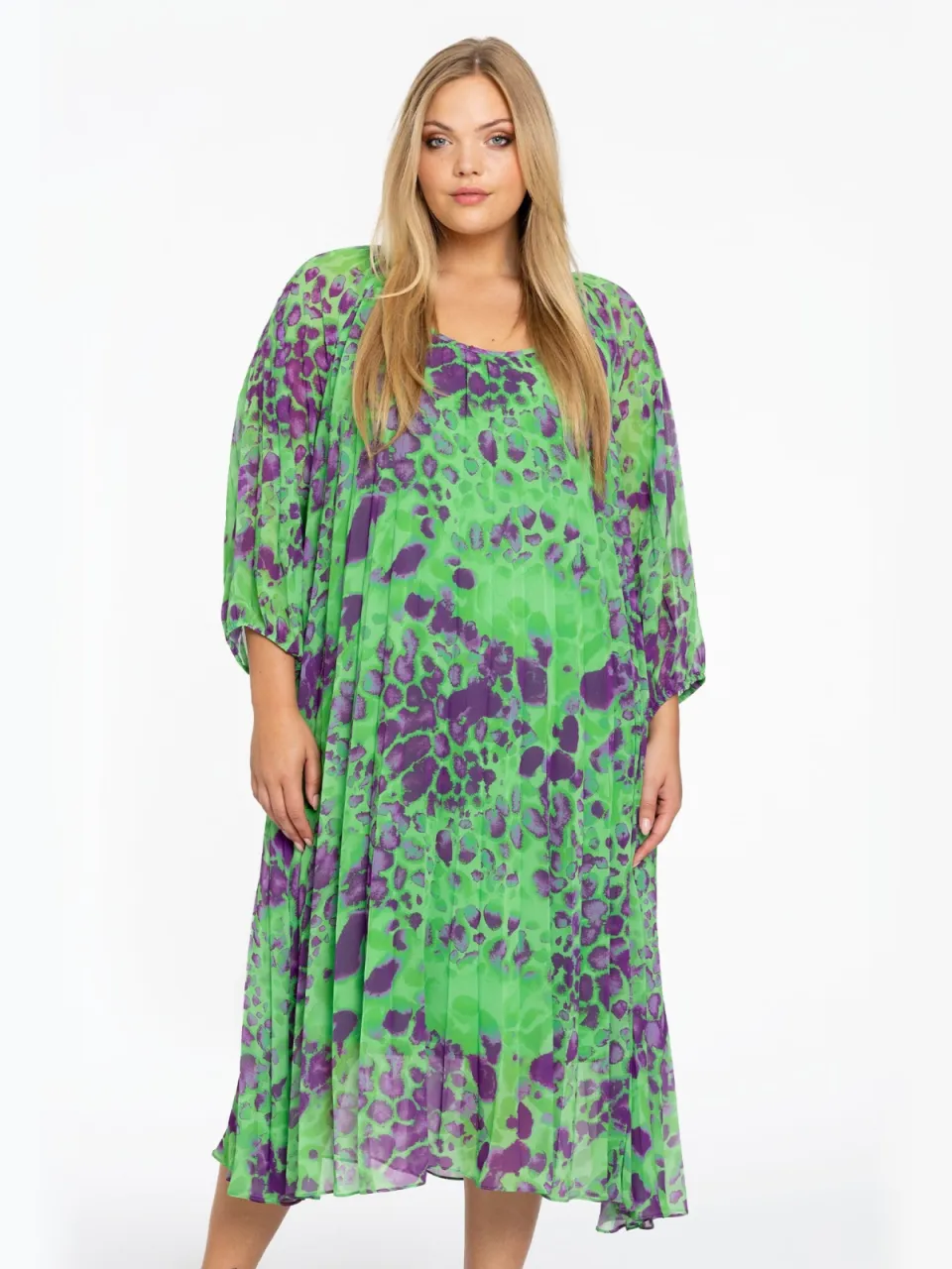Yoek Jurk plisse FIERCE | Groen, foto 2