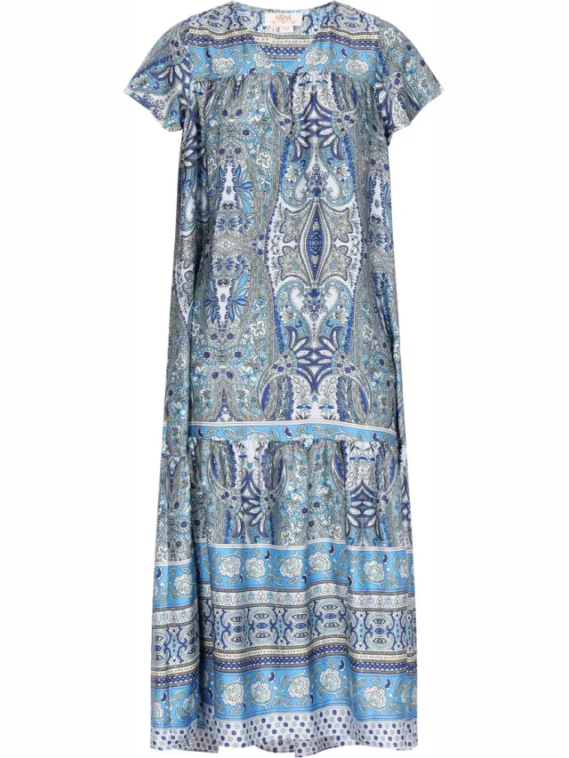 Usha Jurk Blauw Veelkleurig