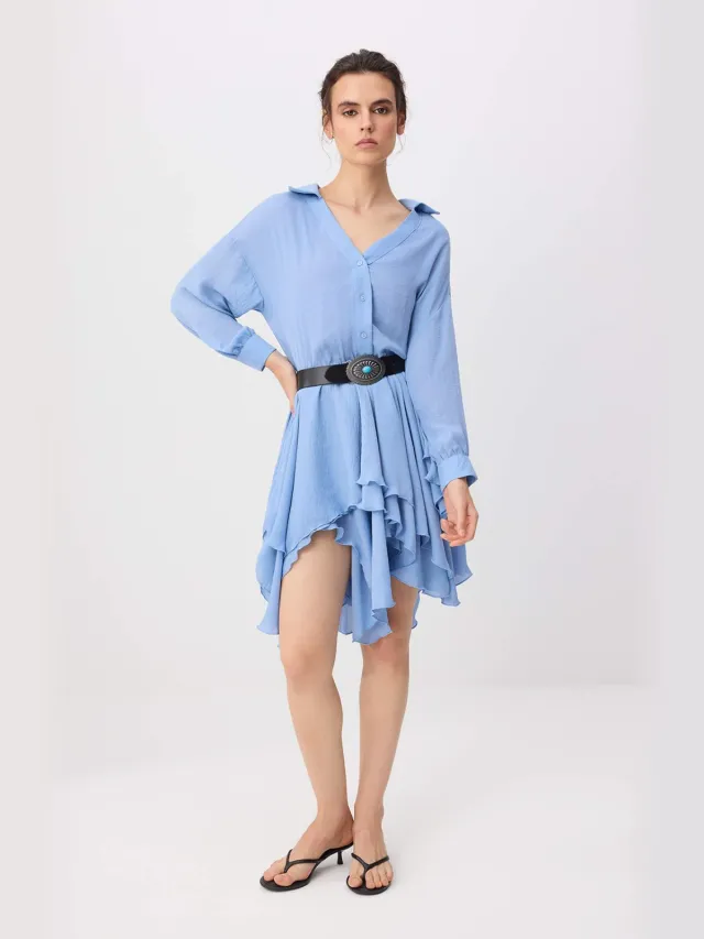 Trendyol TRENDYOLMİLLA Dames Blauw Effen Kort / Mini Lang Casual Skater Jurken