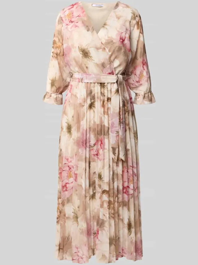 Zabaione Midi-jurk met bloemenprint model 'Matilda' beige, foto 2