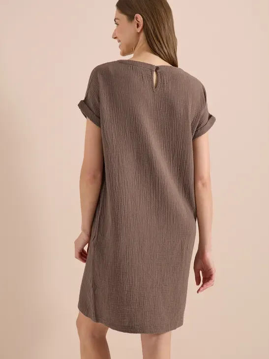 cecil Mousseline jurk met korte mouwen beige, foto 3