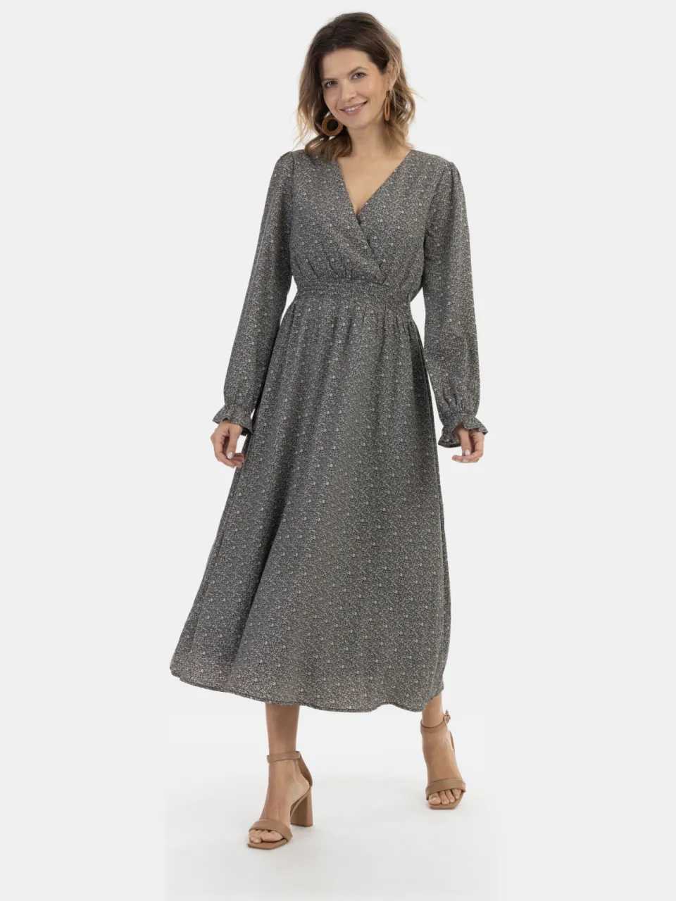 Usha Maxi-jurk met all-over print nowles Dames zwart/beige Zwart/Gebroken wit
