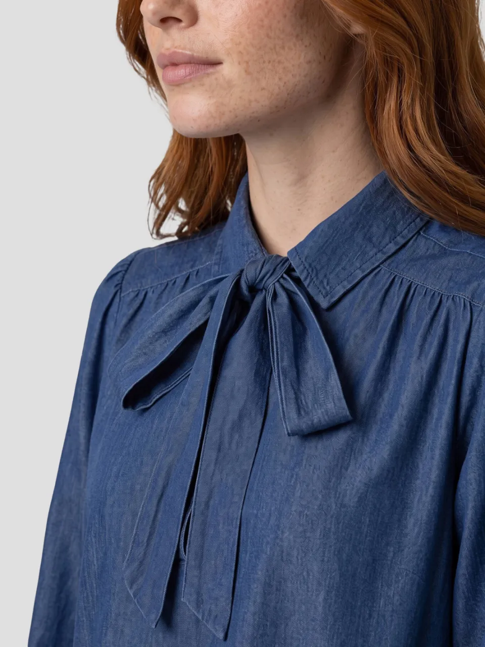 Anytime denimjurk met strikkraag dark blue, foto 3