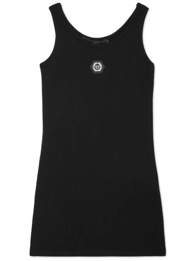 Philipp Plein Jersey Rib Tank Top Mini Dress Zwart