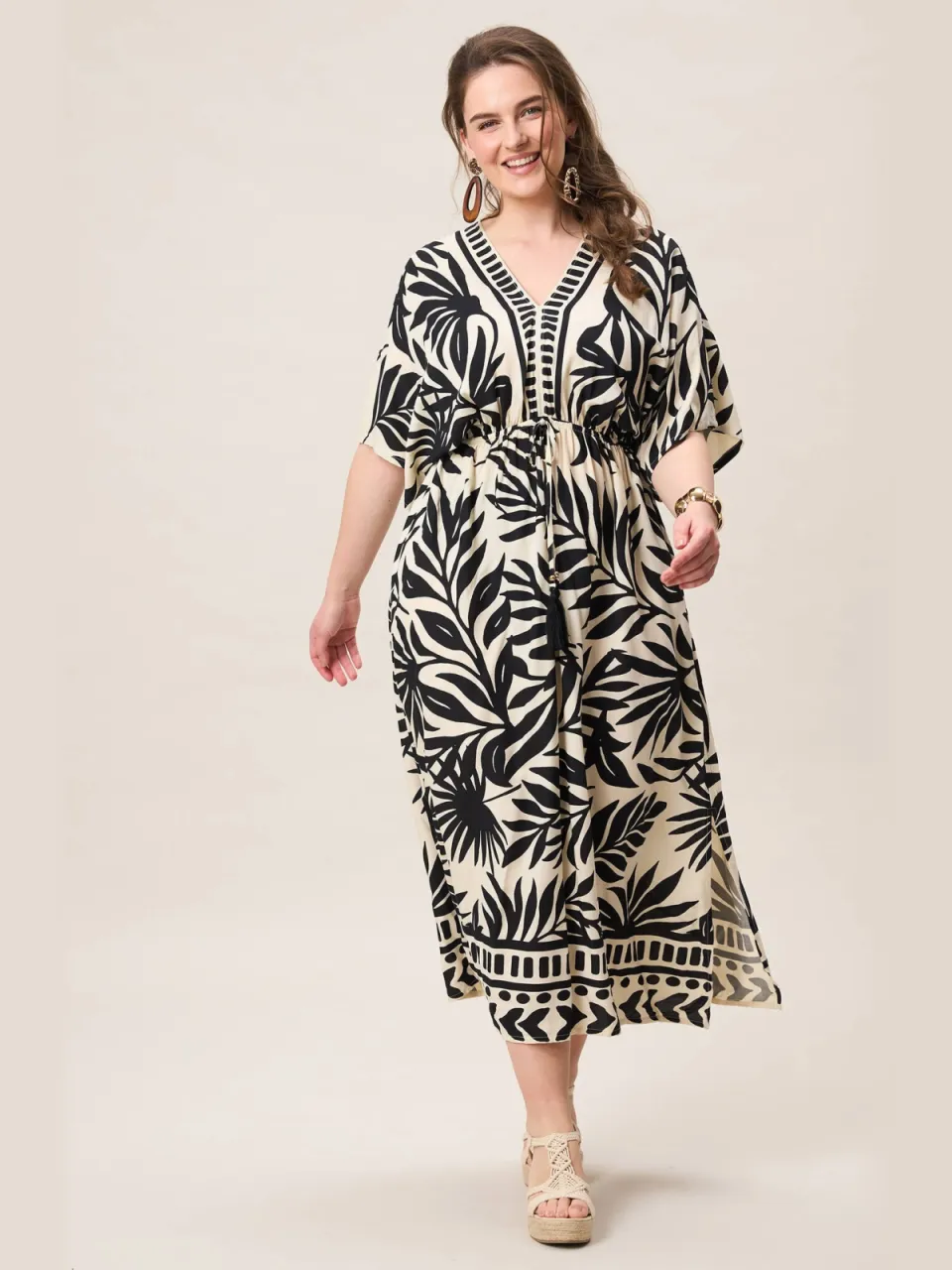 Miss Etam Plus midi jurk zwart zwart / creme