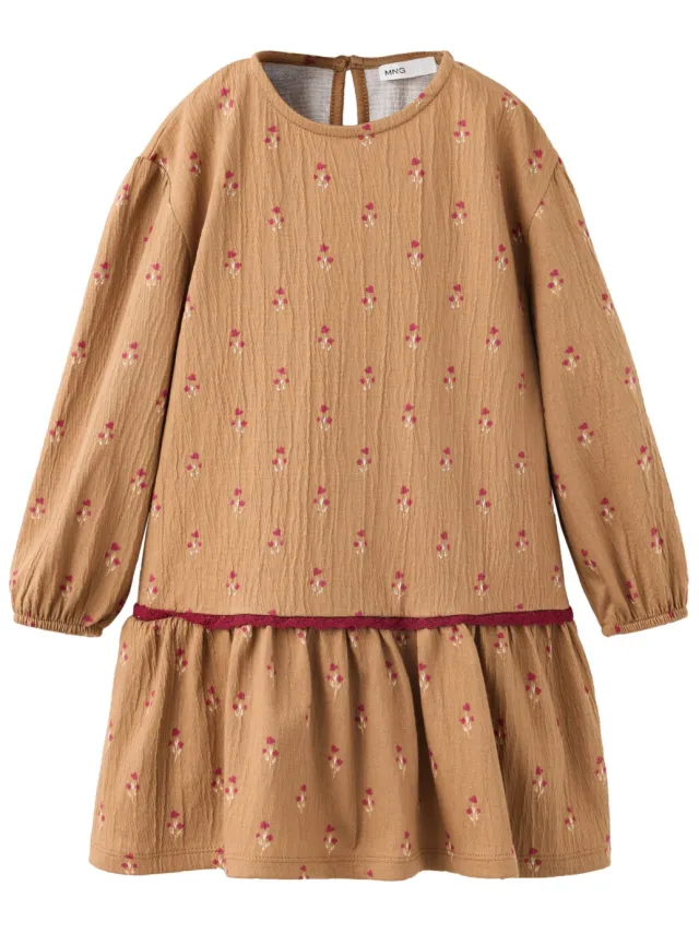 Mango gebloemde korte A-lijn jurk bruin beige - kaki
