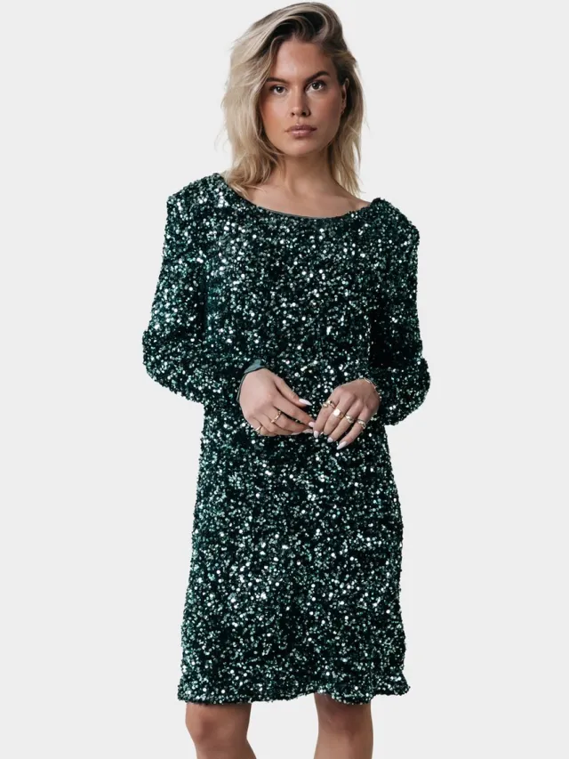 Colourful Rebel Tina Sequins Straight Dress Scarab green