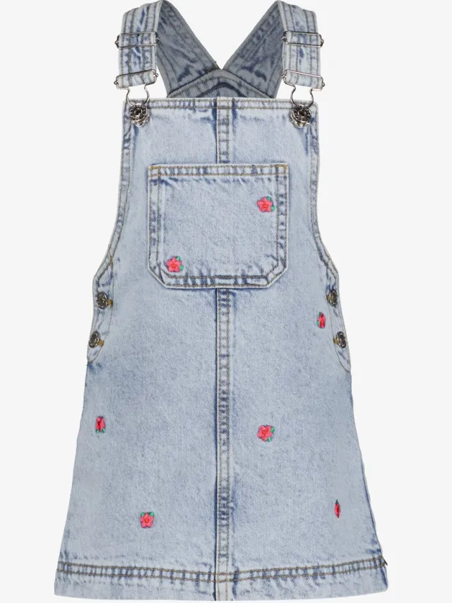 TwoDay meisjes denim tuinjurk met bloemetjes - Blauw