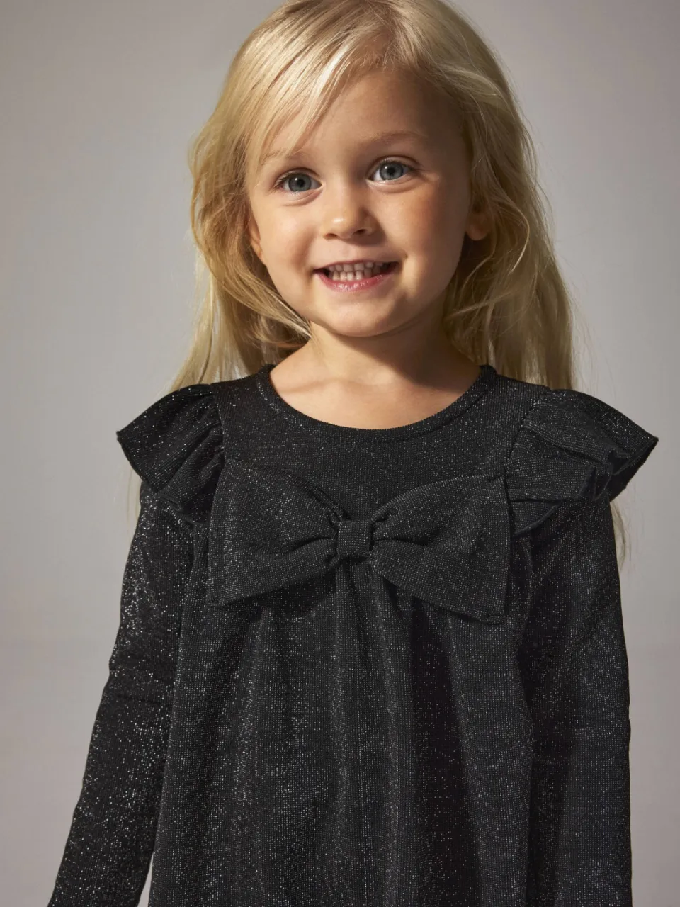 NAME IT MINI korte A-lijn glitterjurk met ruches - zwart, foto 4