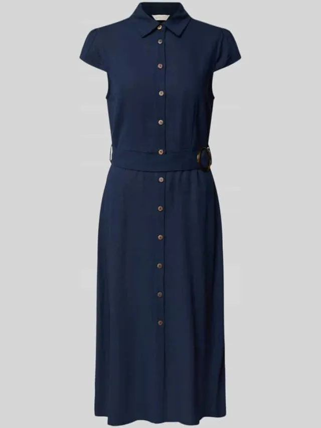 Apricot Overhemdjurk van mix van viscose en linnen met riem Marineblauw