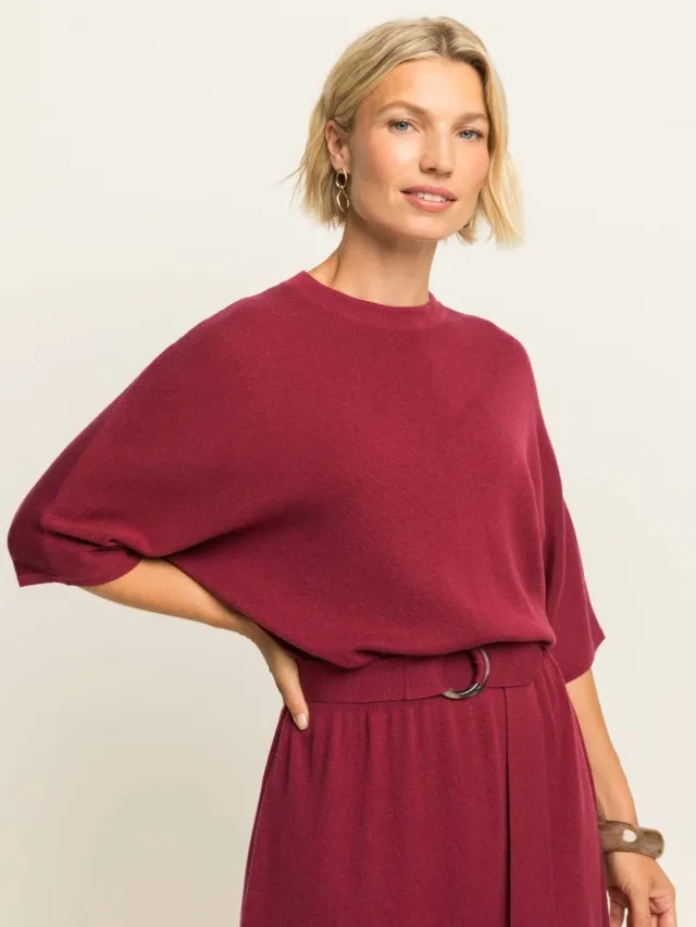 Expresso gebreide midi jurk met ceintuur - rood, foto 3