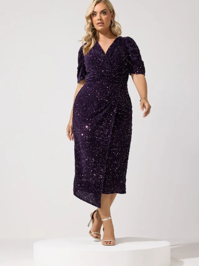 Yours London Paarse Fluwelen Maxiwikkeljurk Met Pailletten Blue