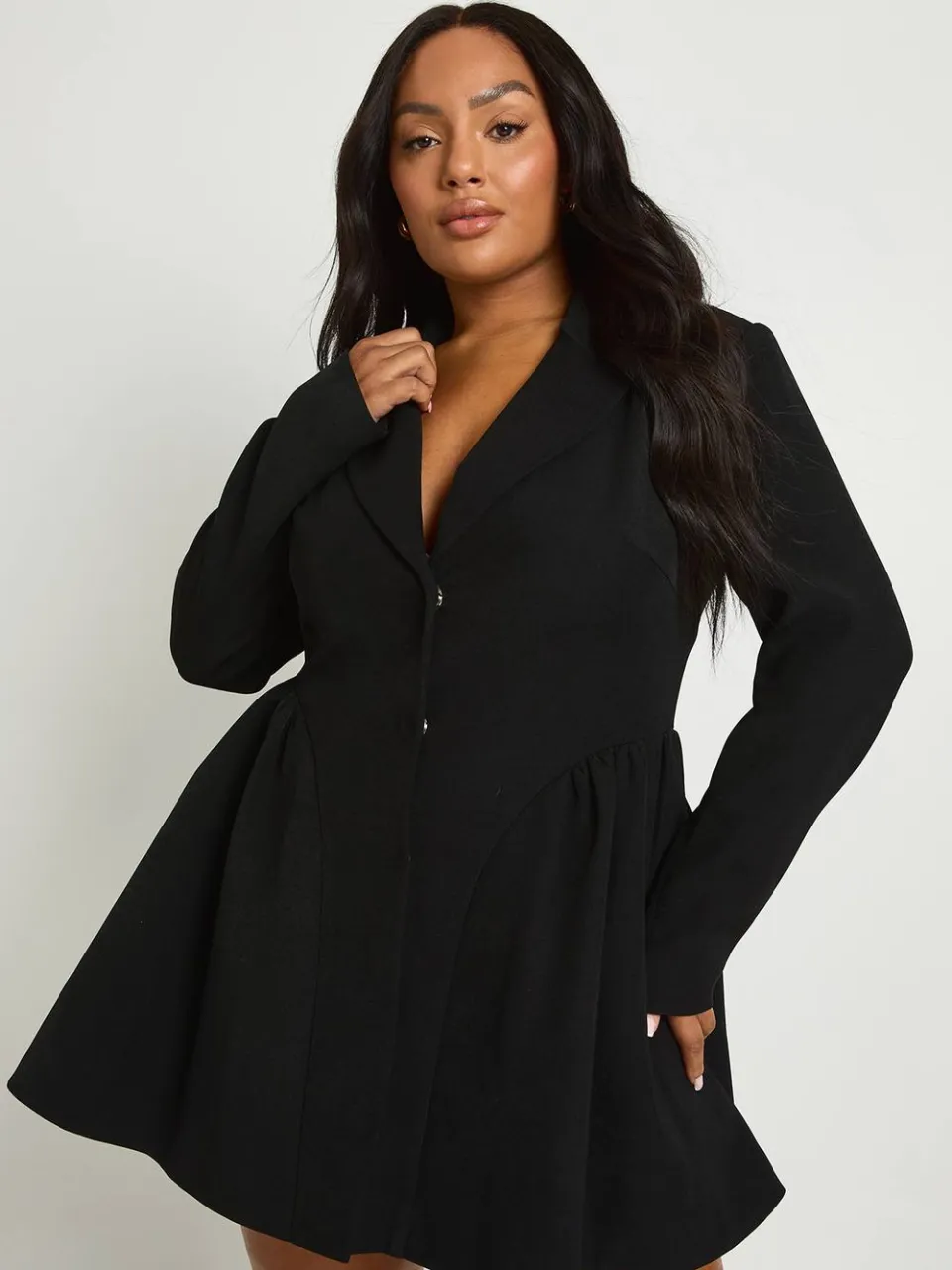 boohoo Dames Plus Skaterrok Blazer Jurk zwart, foto 3