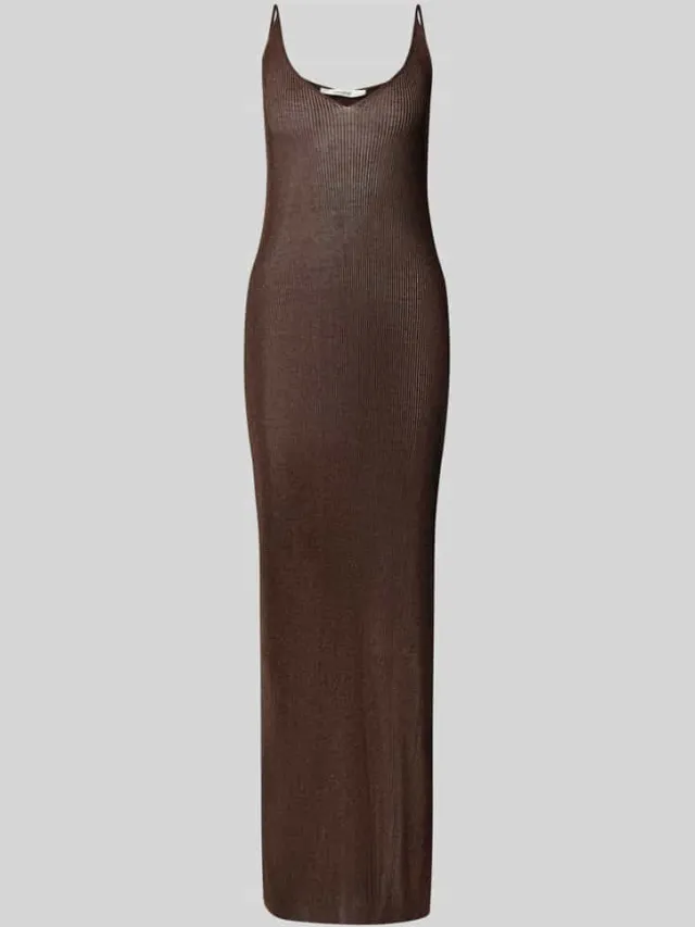 Gestuz slim fit midi-jurk van viscosemix model 'Silvi' Donkerbruin gemêleerd