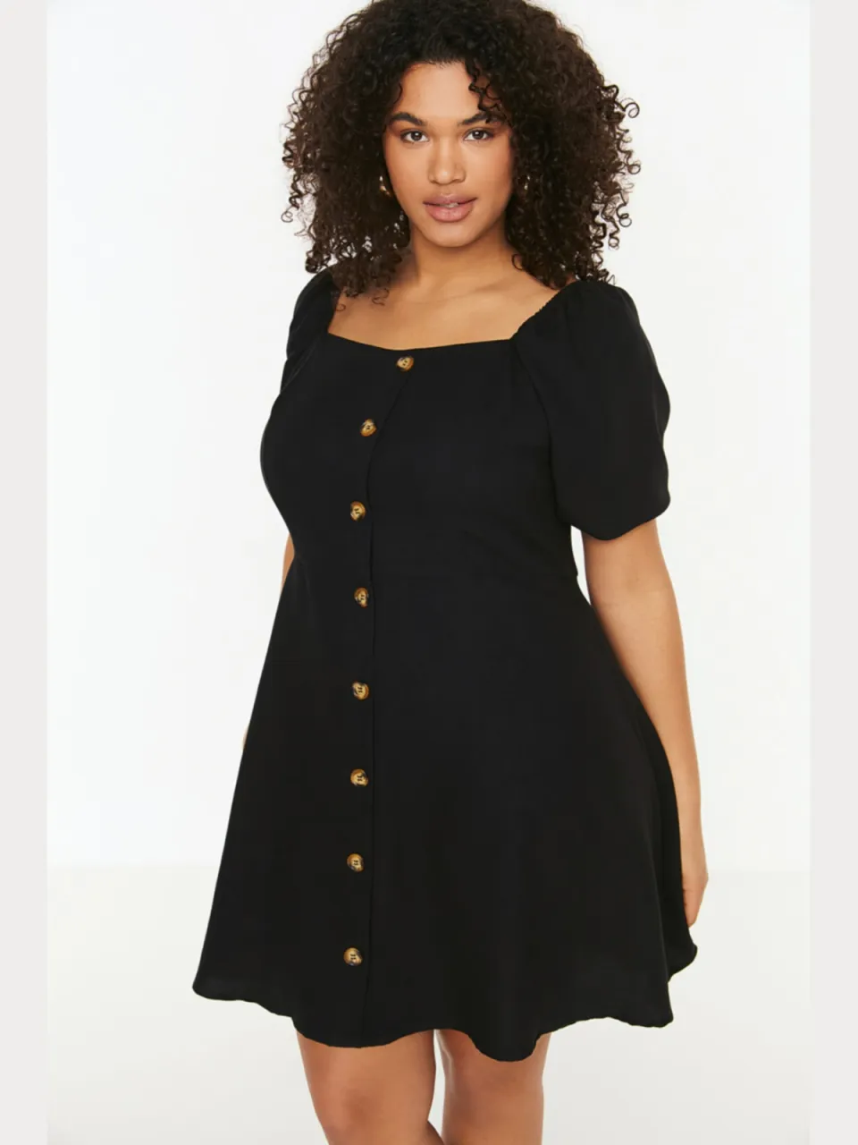 Trendyol Curve Dames Zwart Effen Kort / Mini Kort Casual A-lijn Grote maten Jurk, foto 2