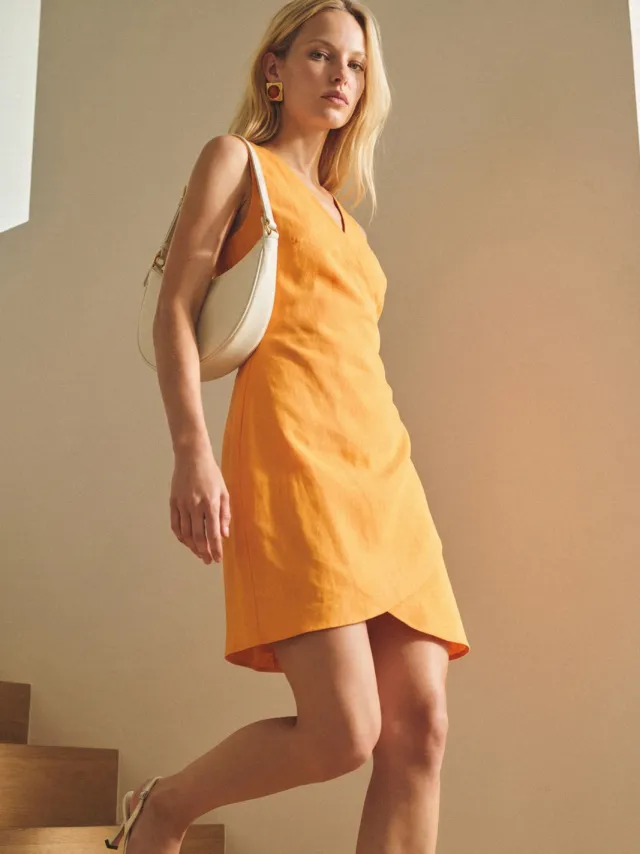 Trendyol TRENDYOLMİLLA Dames Oranje Effen Kort / Mini Mouwloos A-lijn Jurken