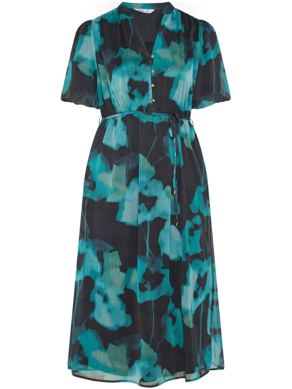 Yours London Curve Blauwgroene Jurk Met Wazige Bloemenprint En Pofmouwen, foto 4