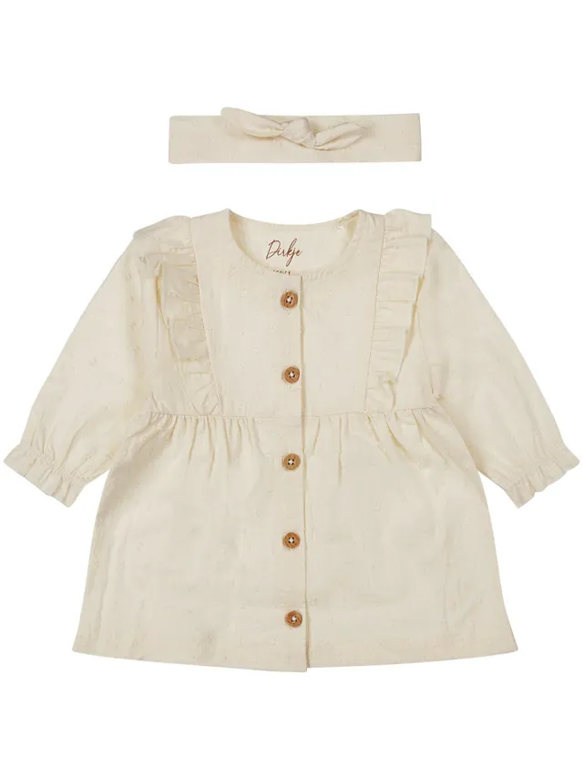 Dirkje Jurk Lange Mouw + Haarband Off White 56 wit