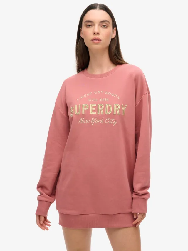 Superdry Luxe sweatjurk met metallic logo - Dames - Jurken withered rose