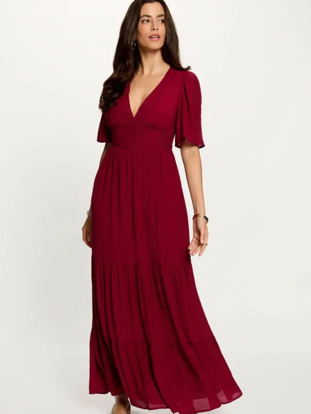 Morgan maxi jurk met open rug - donkerrood