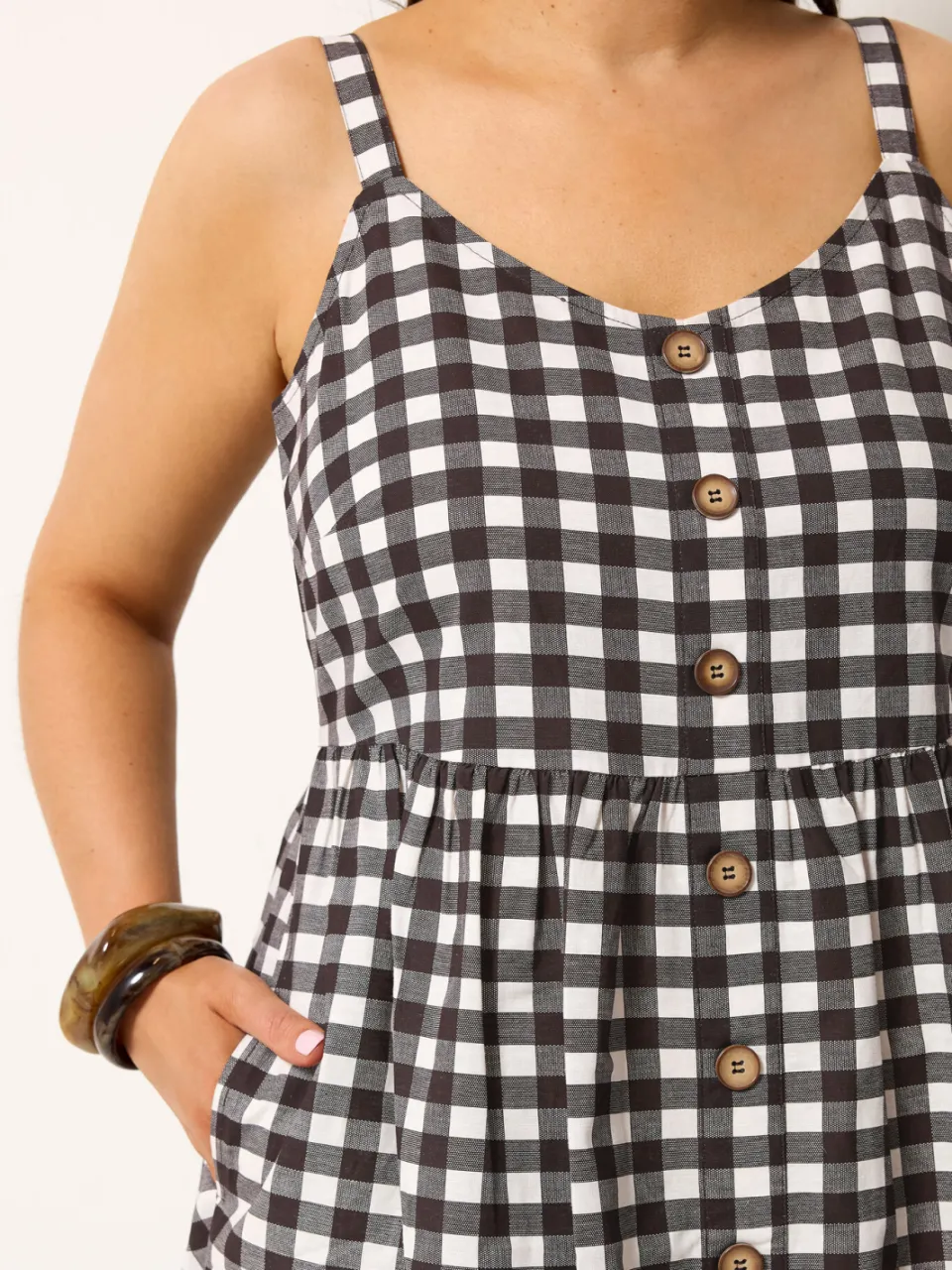 Yours Chocoladebruine Gingham Linnen Jurk, foto 5