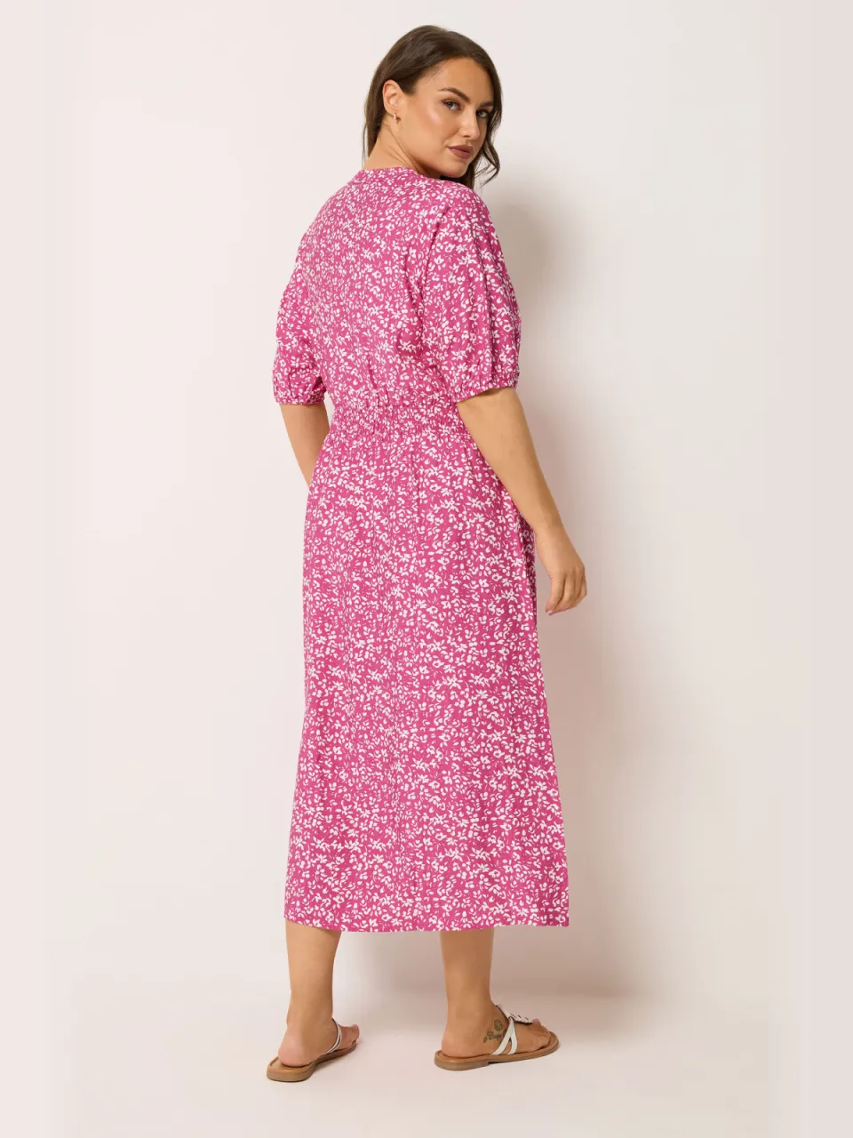 Yours Roze Jurk Met Bloemenprint En Pofmouwen, foto 2