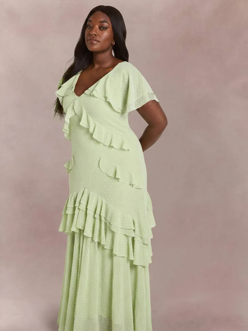 boohoo Dames Plus Dobby Chiffon Maxi Jurk Met Ruches Detail verstandig, foto 3