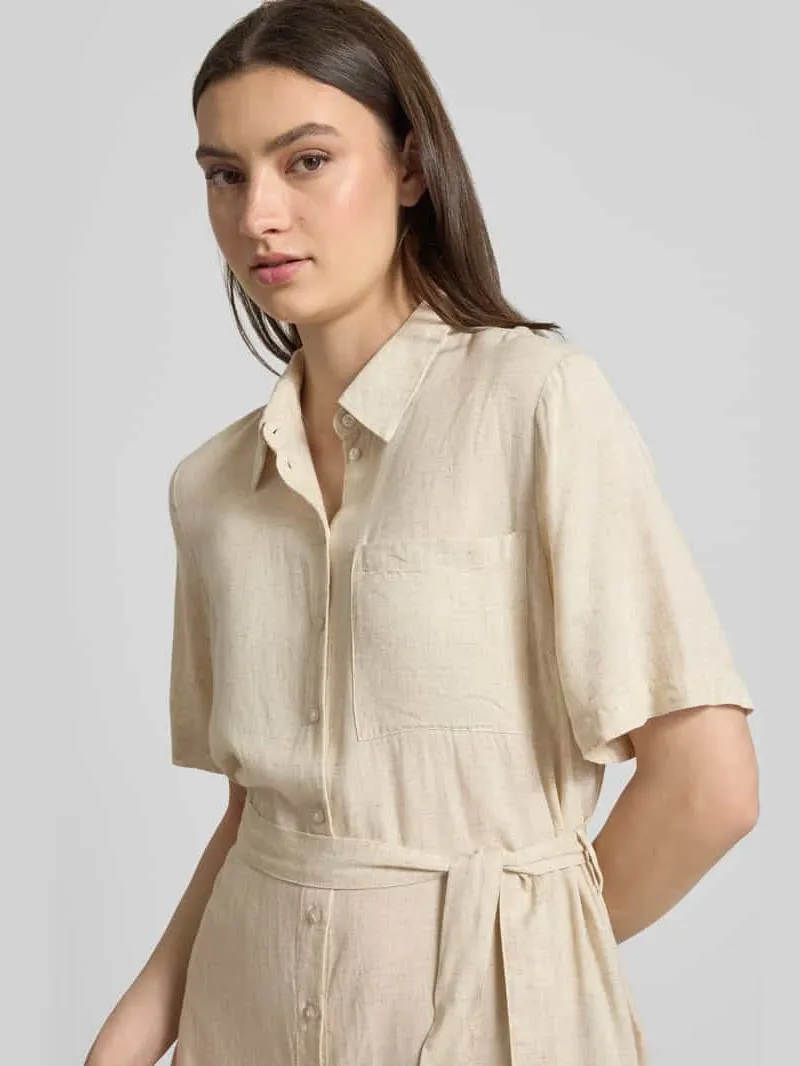 Pieces Losjes vallende vrijetijdsjurk van viscose-linnenmix model 'PIA' beige, foto 5