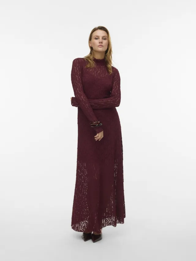 Vero Moda VMLUNA LONG LACE DRESS JRS EXP SB8 - Dames - Maxi jurken Biking Red