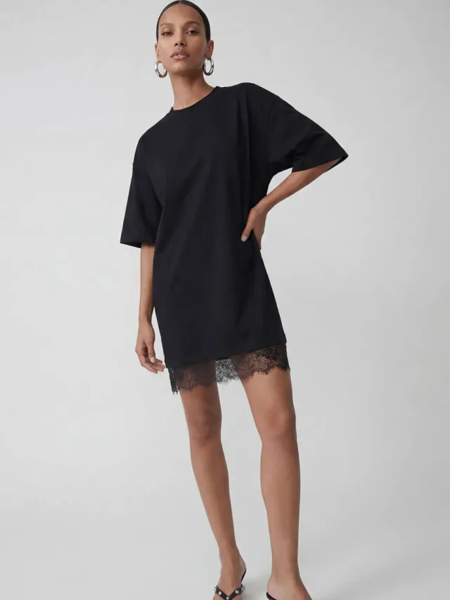 Shoeby T-shirtjurk met kant - zwart