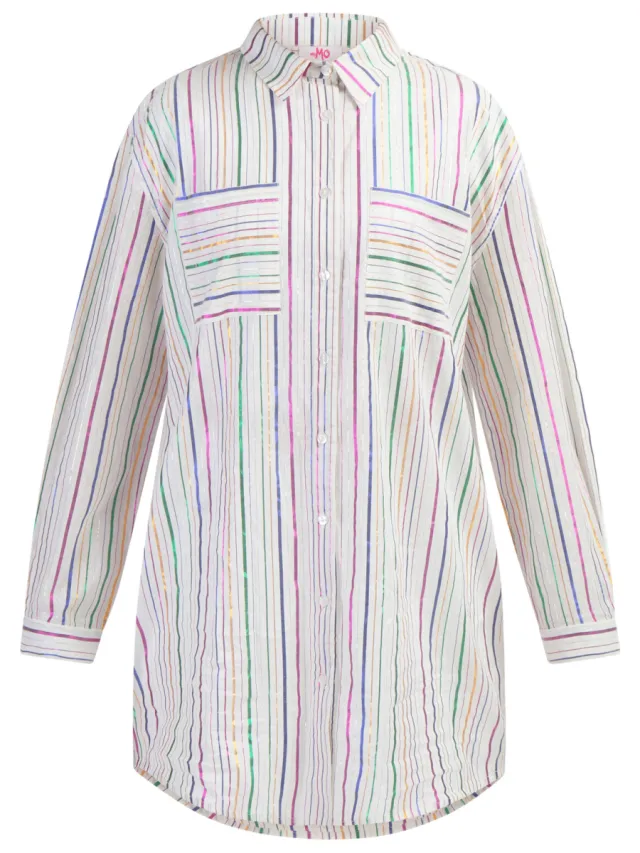 MyMo Overhemd blouse jurk Dames Witte veelkleurige strepen, foto 2