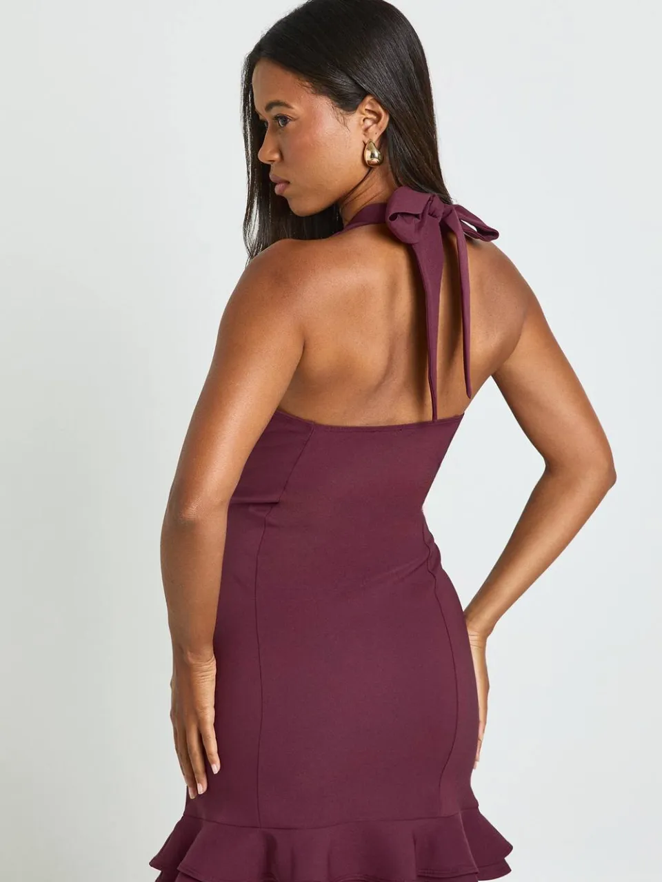 boohoo Dames Halterneck Asymmetrische Zoom Mini Jurk pruim, foto 2