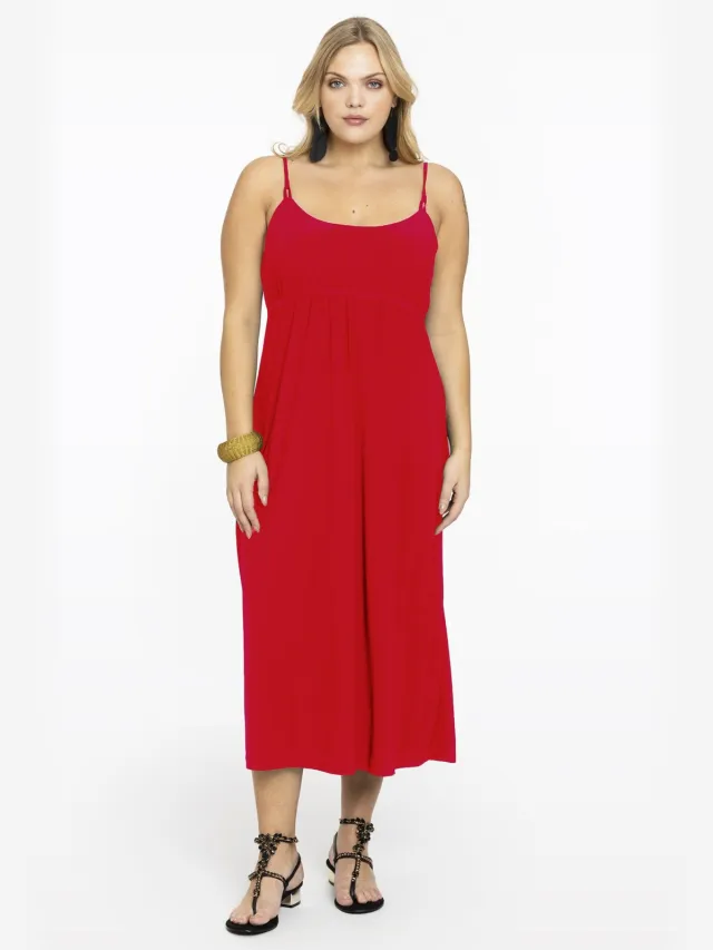 Yoek Dress spaghetti elastic waist | Rood