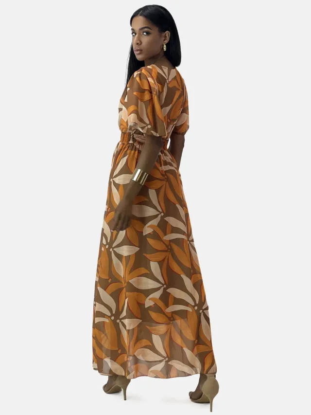 Elara Sommer-Maxikleid mit V-Ausschnitt Camel