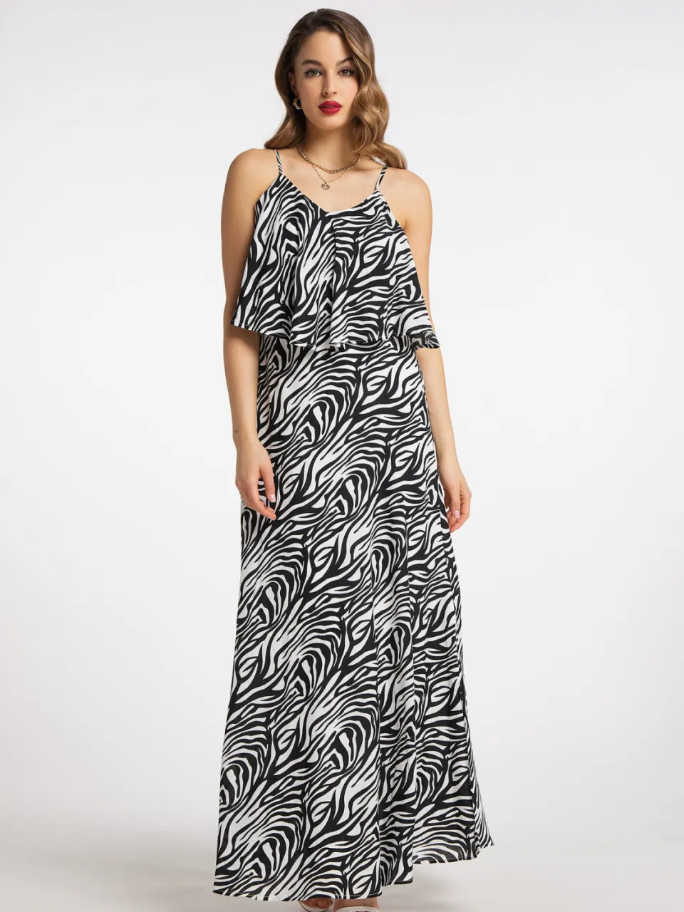 Faina dames maxi jurk met zebraprint nelice Dierenprint
