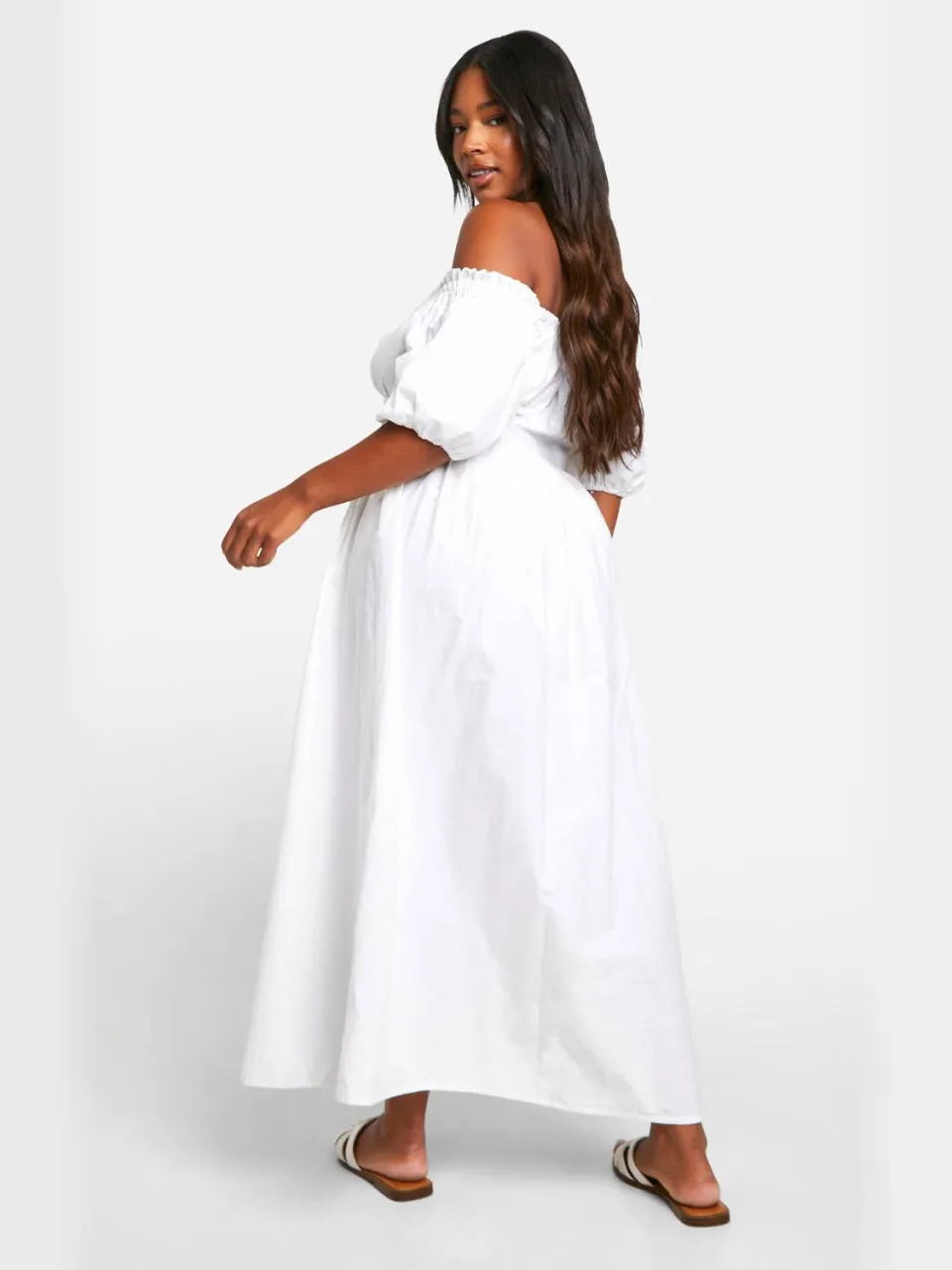 boohoo Dames Plus Puff Mouwen Midaxi Jurk wit, foto 2