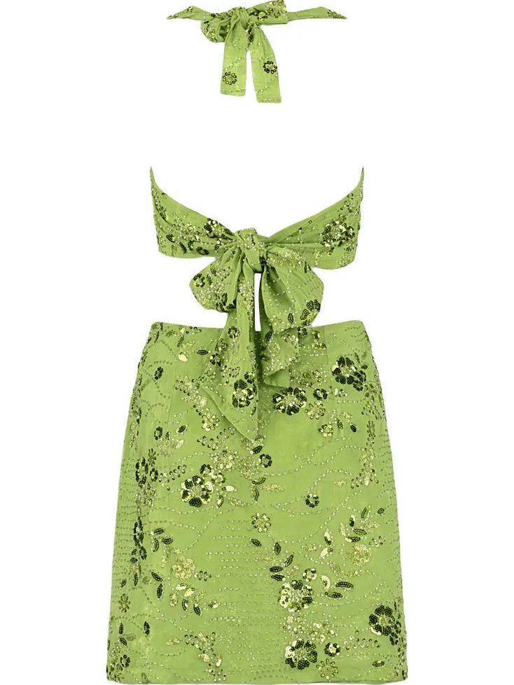 Harper & Yve Sora halterjurk met pailletten groen, foto 3