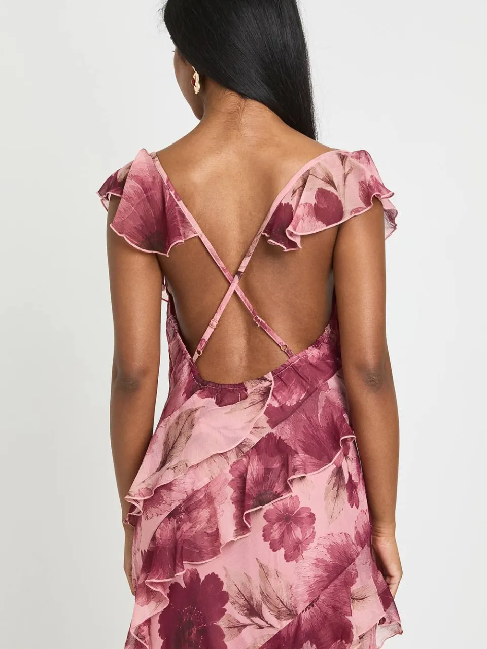 boohoo Dames Maxi Jurk Met Tonale Bloemenprint En Ruches Van Chiffon roos, foto 3
