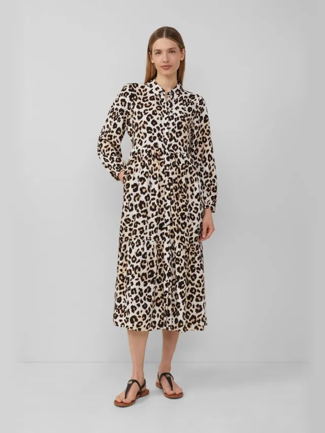 S.Oliver female - Viscose jurk in midilengte met luipaardmotief ecru
